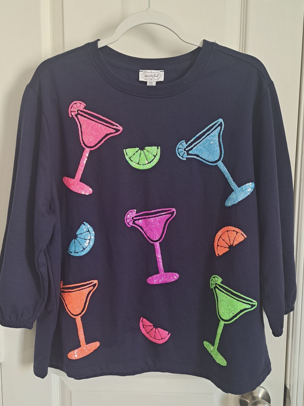 Mudpie Drink Sparkle Sweatshirt Navy One Size